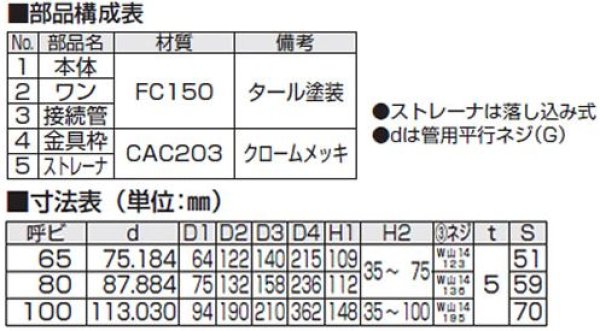 D-5B 65-100 防水用床排水トラップ -アウスのことなら配管資材の材料屋