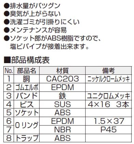 D-STCB1-VU ス－パ－トラップ付洗濯機用床排水金具（VU専用）アウスの