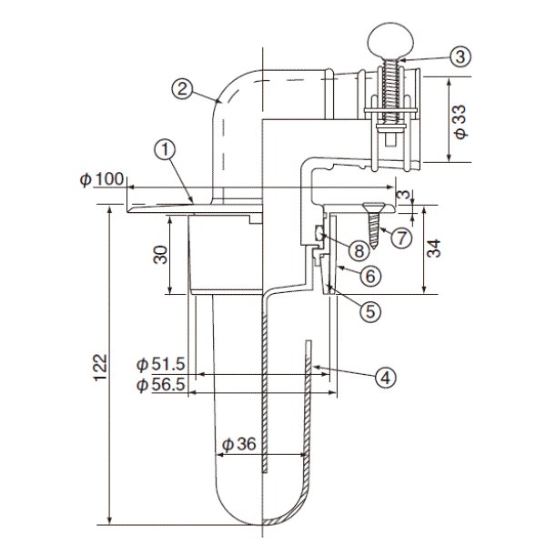 D-STCB4-PU ス－パ－トラップ付洗濯機用床排水金具（VPVU50兼用