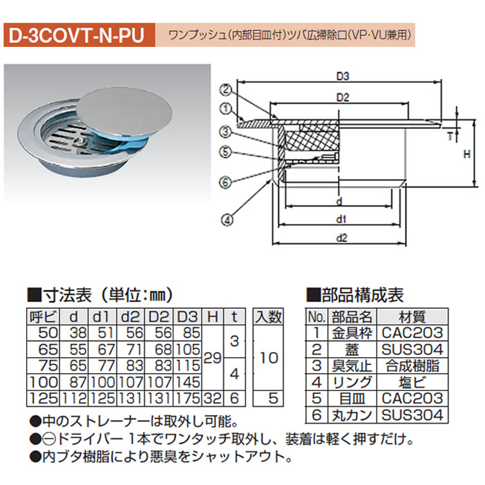 アウス スーパートラップ付掃除口（内部目皿付）排水金具 D-ZL付VP・VU