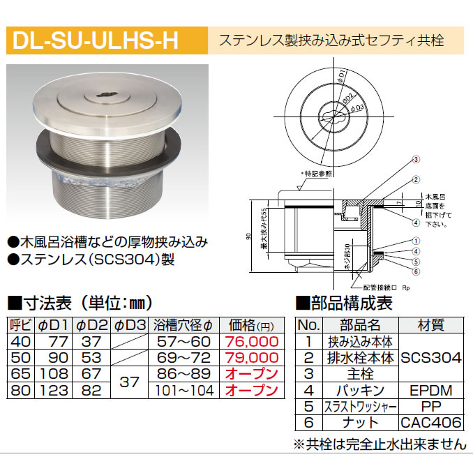 Dl Su Ulhs H 挟み込み式ステンレス製セフティ共栓 のことなら配管資材の材料屋 いいなおおきに